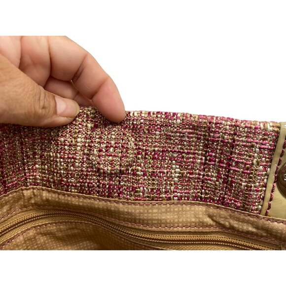 Brighton Josette Pink Tweed & Faux Leather Shoulder Bag With Flower Accent - Picture 5 of 9